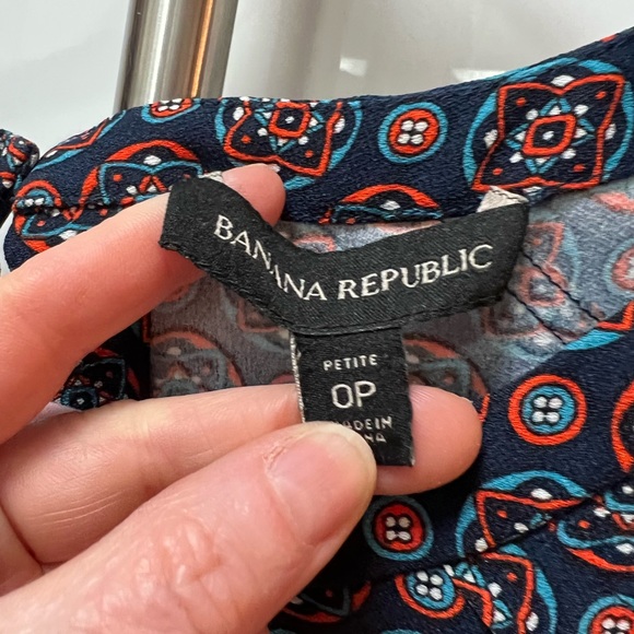 NWOT Banana Republic Dress Foulard Flounce Drop Waist. Navy Red Orange.Size 0P. - Picture 7 of 9